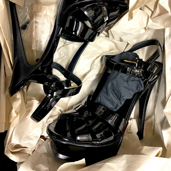 Saint Laurent Tribute Patent High Heel Platform Sandals Black. New with box. - Picture 1 of 10